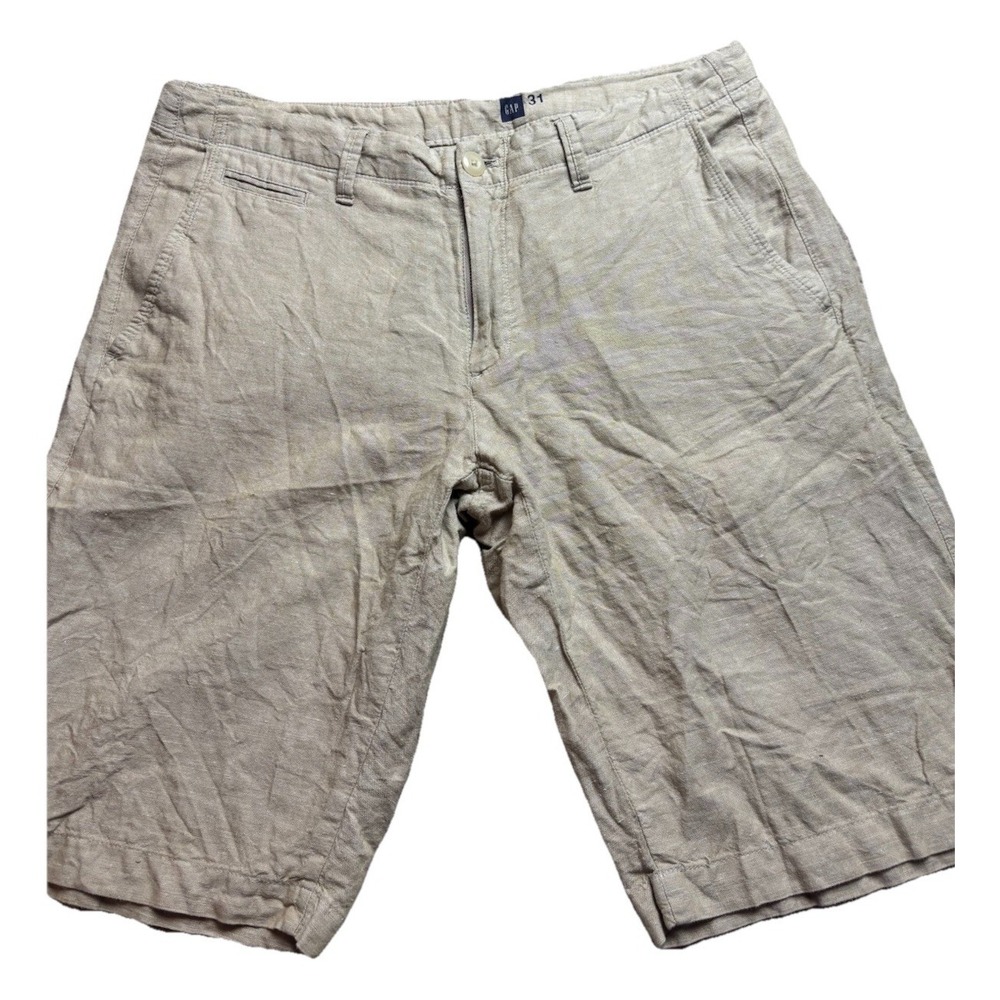 GAP Shorts Mens 33x10 Linen Blend Chino Pockets Flat Front Khaki Woven